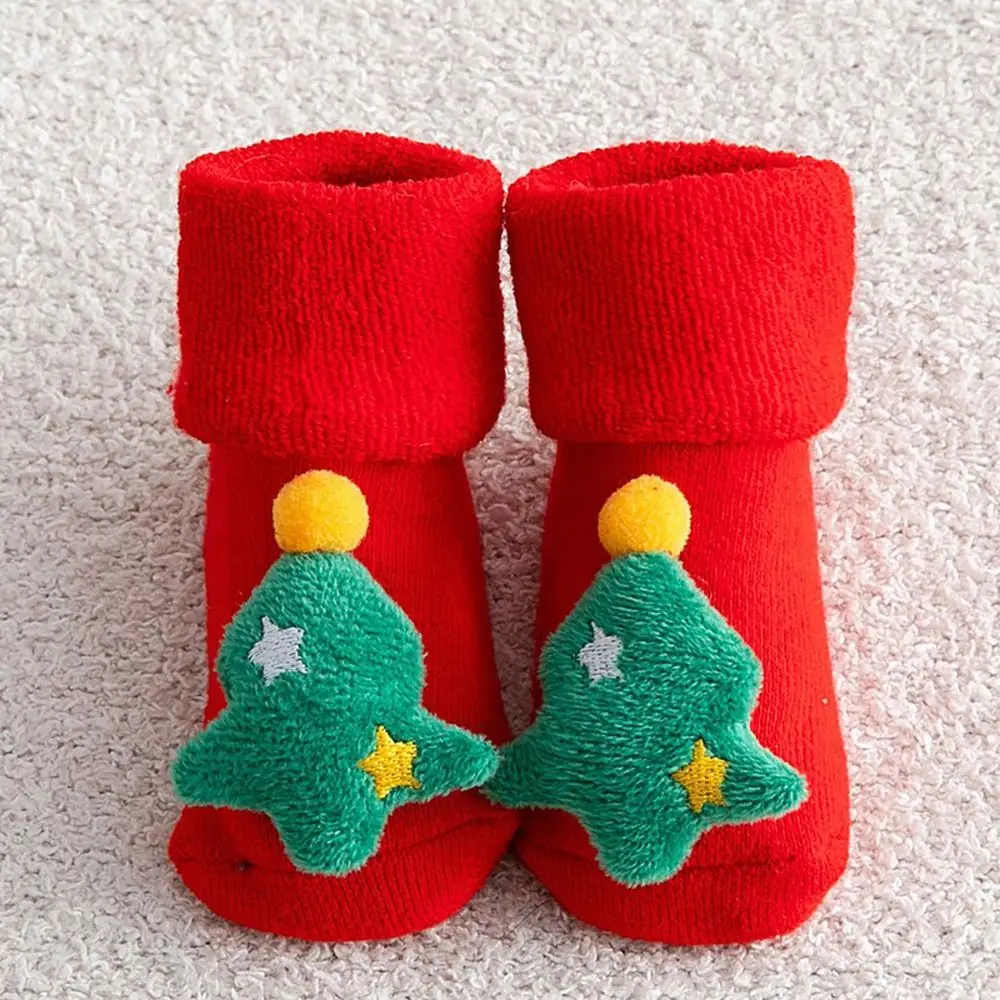 Cute Warm Tree Thicken Bell Deer Santa Claus Floor Socks Baby Christmas Socks Infant Short Socks Kids Cotton Socks