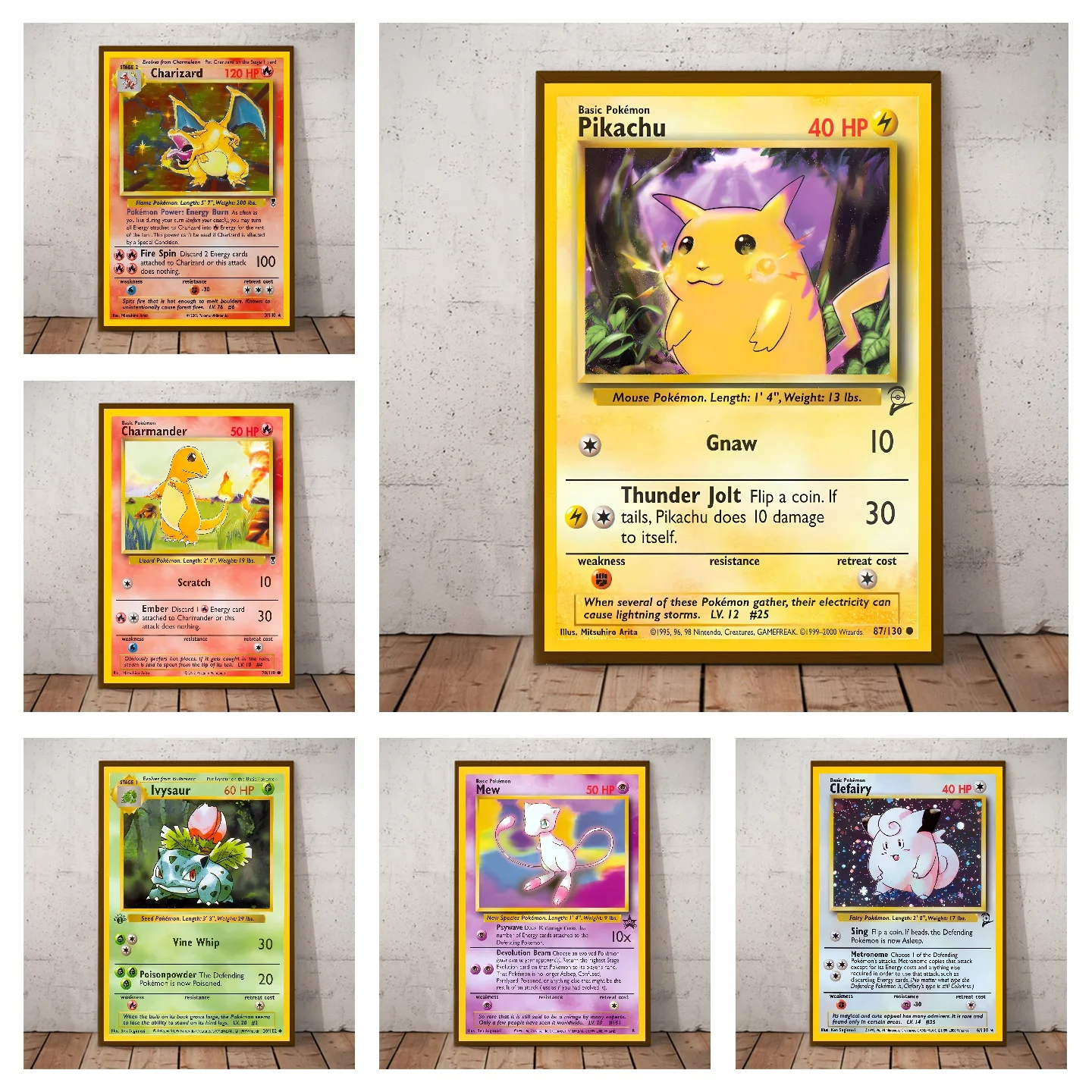 Pokemon Base Set 1996 Jaar Engels Kaarten Shining Canvas Painting Poster Print Acquerello Wall Art Picture Home Decor Gifts