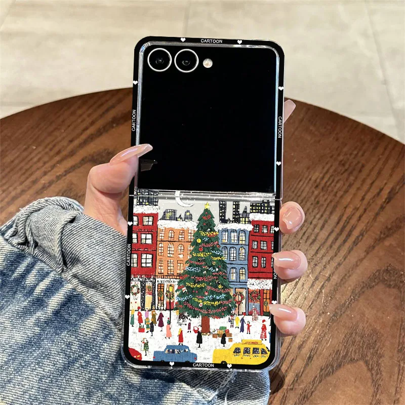 Winter Snow Landscape Phone Case - Clear Hard Folding Cover with Christmas Street Scenery