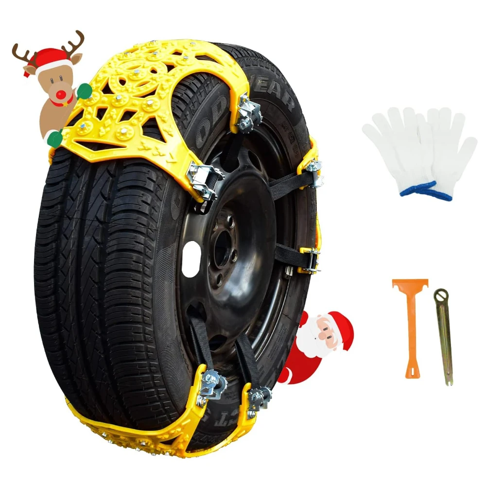 6Pcs Snow Chains for Cars Adjustable Emergency Anti-Skid Chains for Ice Road Mud Road and Sand Uphill Road Universal Snow Chains
