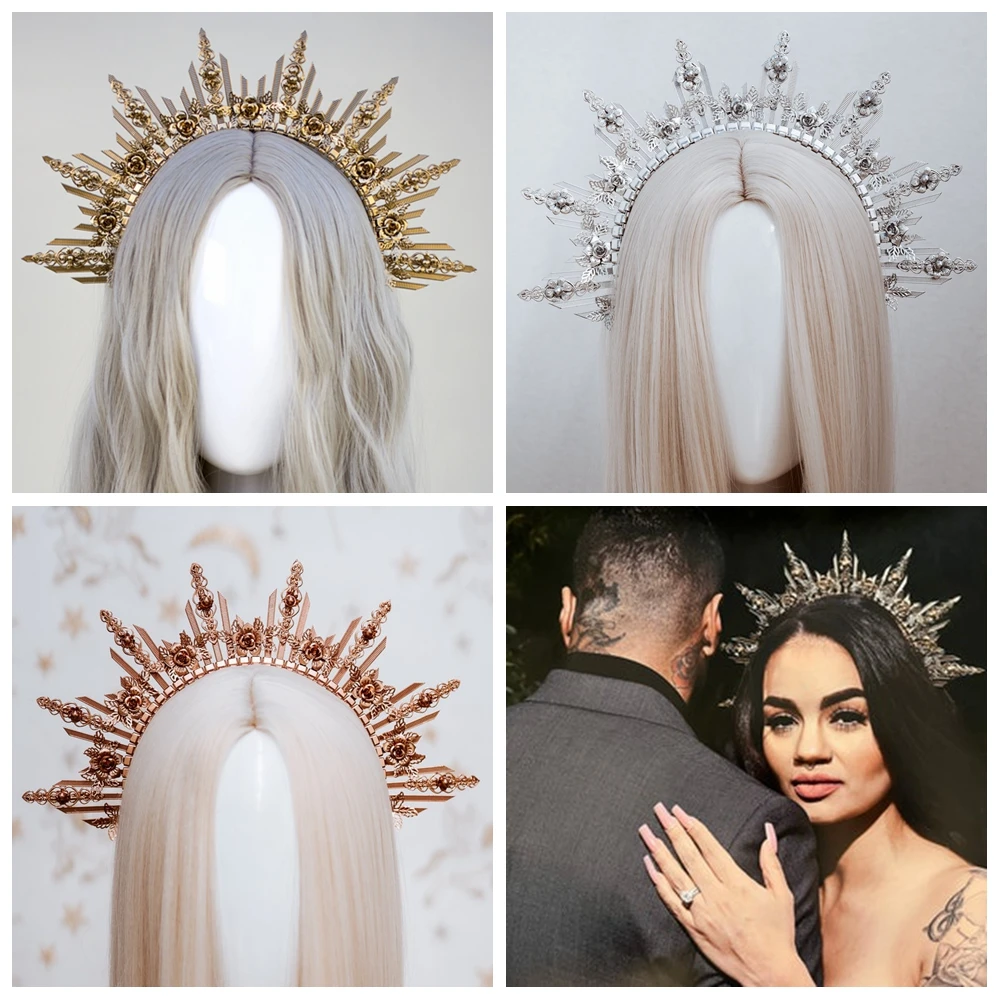 Women Gold Halo Crown Headpiece Festival Goddess Boho Wedding Maternity