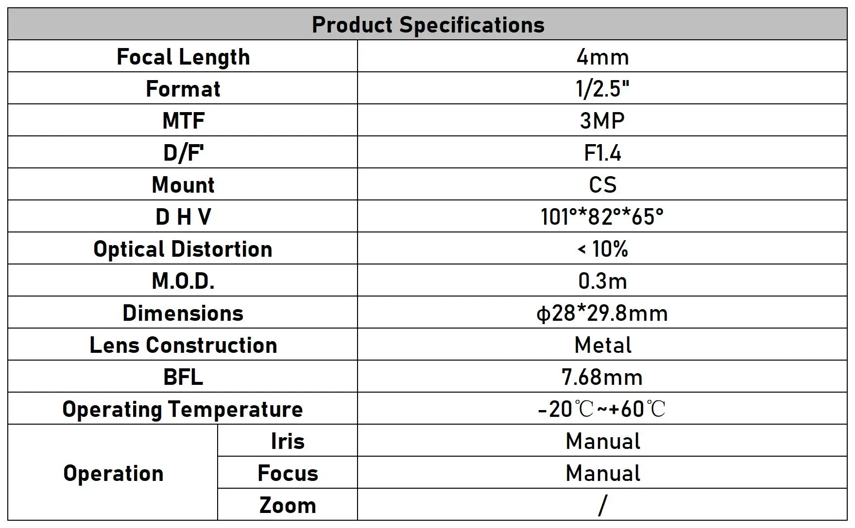 3MP 4/6/8mm CS Mount Lens 1/2.5 Inch Format F1.4 Aperture For Industrial Machine