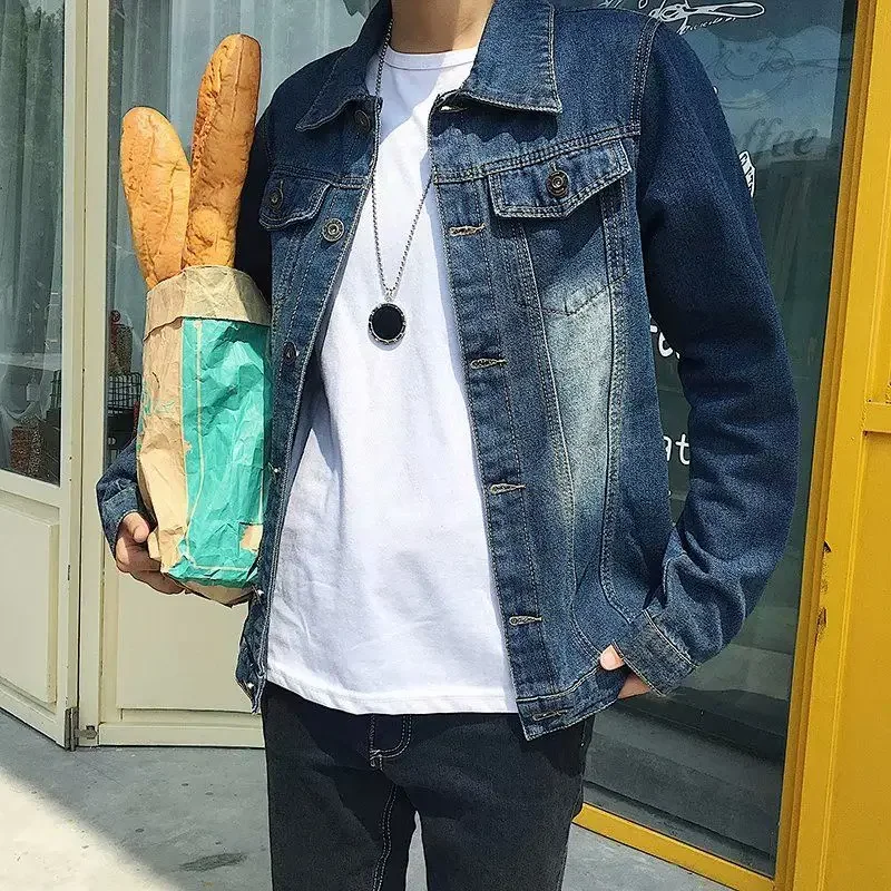 Abrigo vaquero ajustado informal corto con botones para hombre, ropa popular coreana, chaquetas vaqueras para hombre, holgadas, nuevas, de diseñador de marca, de lujo