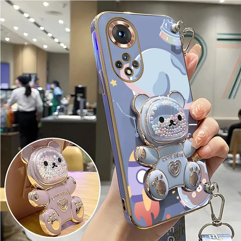 Space Bear Crossbody Lanyard Holder Case with Stand
