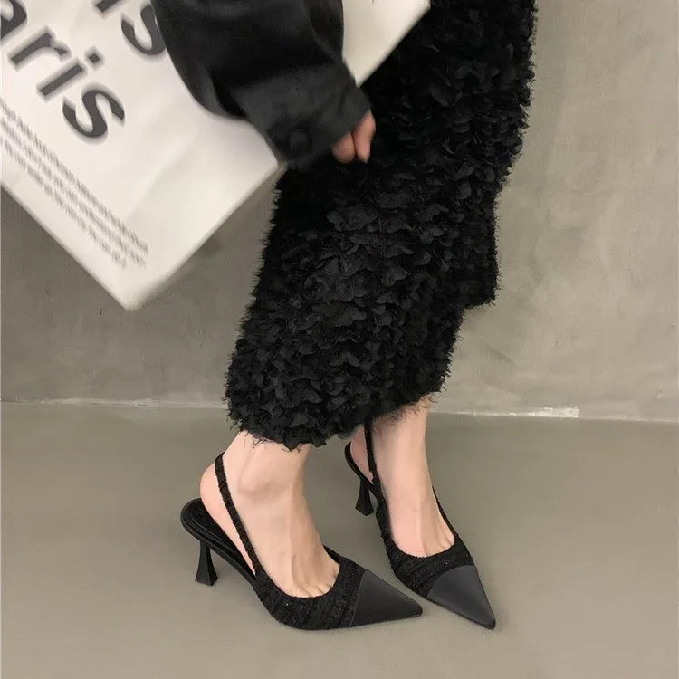 Fashionable Comfortable Elegant Sexy Small Toe Stiletto High Heels French High Heels Baotou Back Hollow Sandals Women