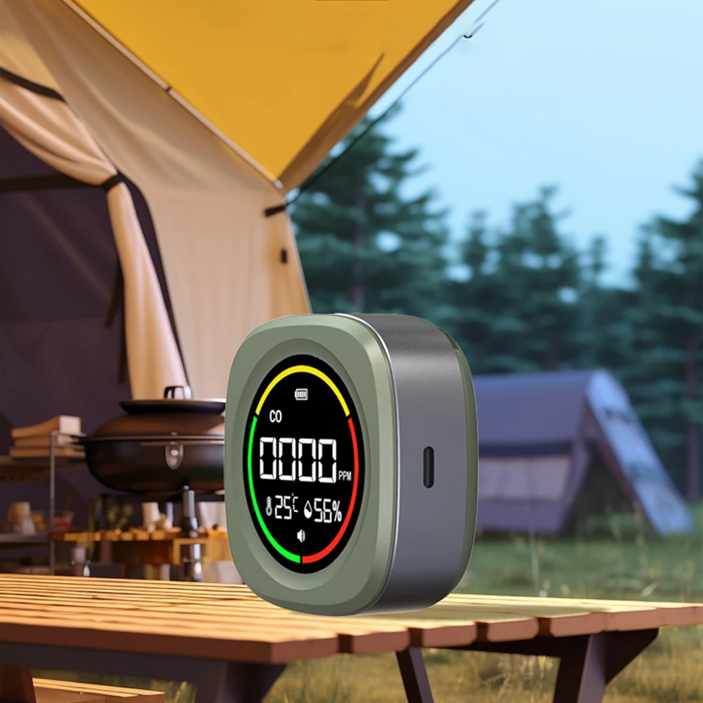 3 In 1 Carbon Monoxide Detector Rechargeable CO Air Quality Monitor CO Temperature Humidity Detector for Outdoor Camping RV Car