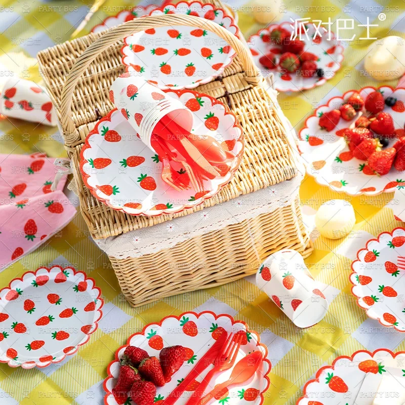 

Disposable Tableware Set Strawberry Cherry Lemon Pineapple Paper Plate Paper Cup Paper Towel Fashion Cake Plate Party Decoration