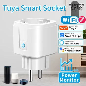 EU Tuya Smart WiFi Zigbee3.0 Socket 16A/20A Energy Monitor Plug Voice Control Timer Switch for Kitchen Living Room Alexa Google