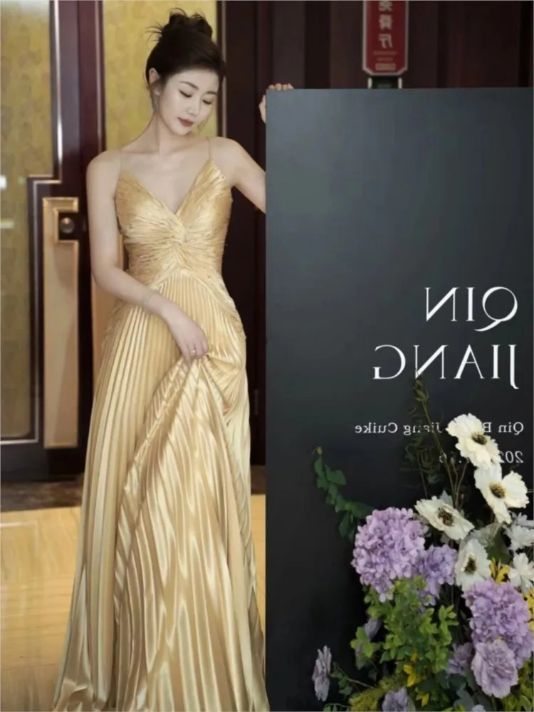 

Золотые платья с надписью Morning, потрясающее платье для невесты, официальное женское роскошное банкетное платье на бретелях