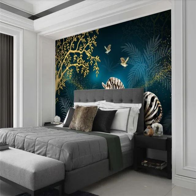 고급스러운 홈 장식을 위한 모던한 빛 럭셔리 골든 포춘 트리 벽지