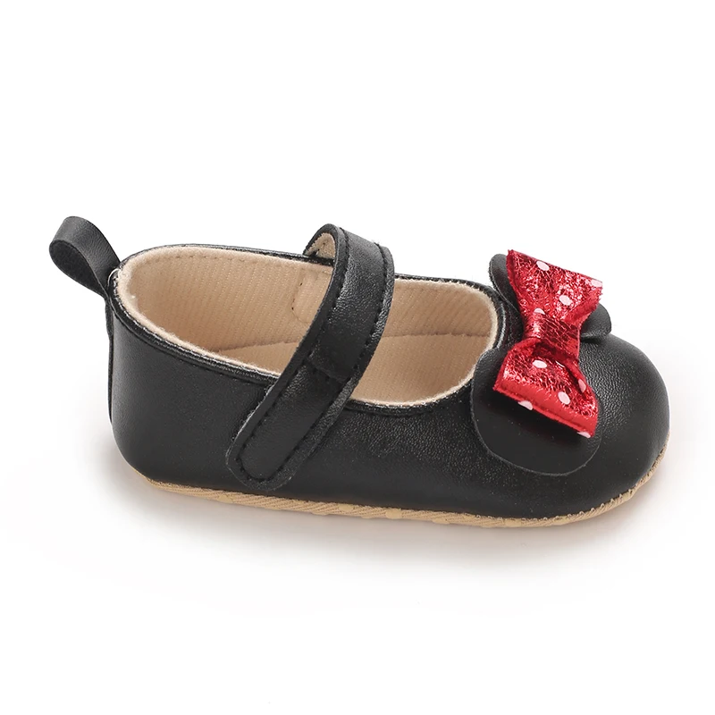 Sweet Baby Shoes Baby Boy Girl Shoes Girl Classic Bowknot Soft Sole Anti-slip PU Dress Shoes First Walker Toddler Crib Shoes 5