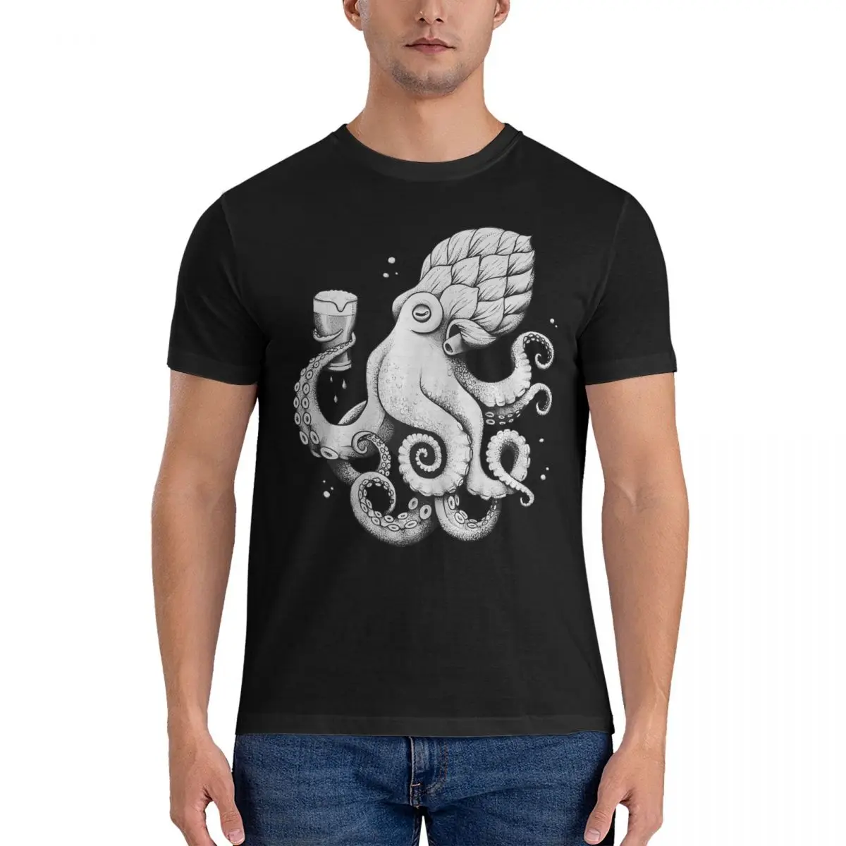 

Men's T-Shirts Hoptopus - The Beer Fashion 100% Cotton Tees Short Sleeve Octopus T Shirt Crewneck Clothes Gift Idea