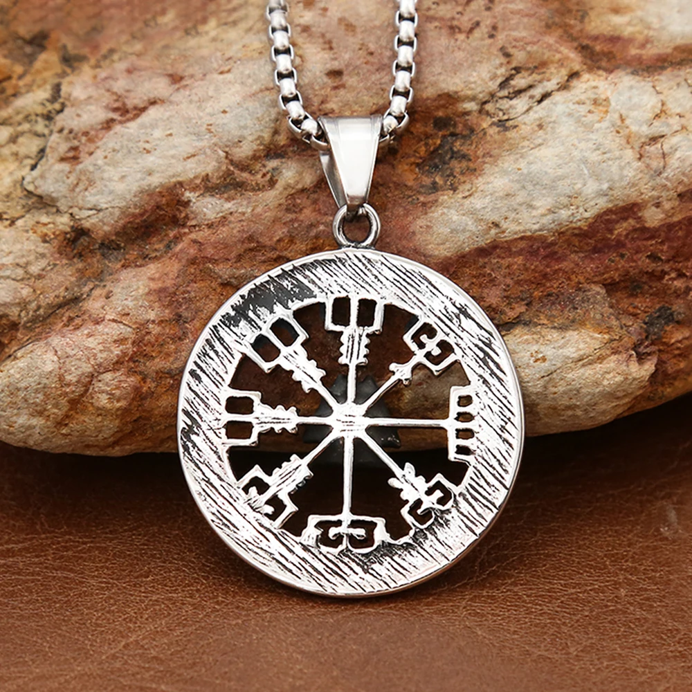 Punk Vintage Nordic Viking Compass Pendant for Men Women 316L Stainless Steel Odin Runes Necklace Biker Amulet Jewelry Wholesale