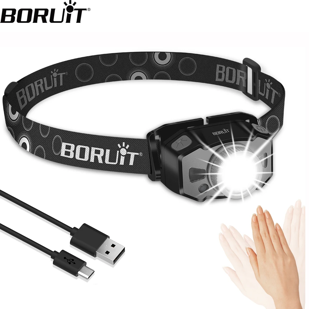 Boruit B33 Sensore Di Movimento Led Mini Faro Xp-G2 3030 Luce Rossa Zoom Faro Usb Ricaricabile Torcia Da Pesca Torcia