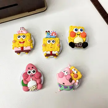 Potdemiel Cartoon SpongeBob Phone Holder Universal 3M Self-adhesive Scalable Folding Bracket Stretch Grip Phone Finger Stand