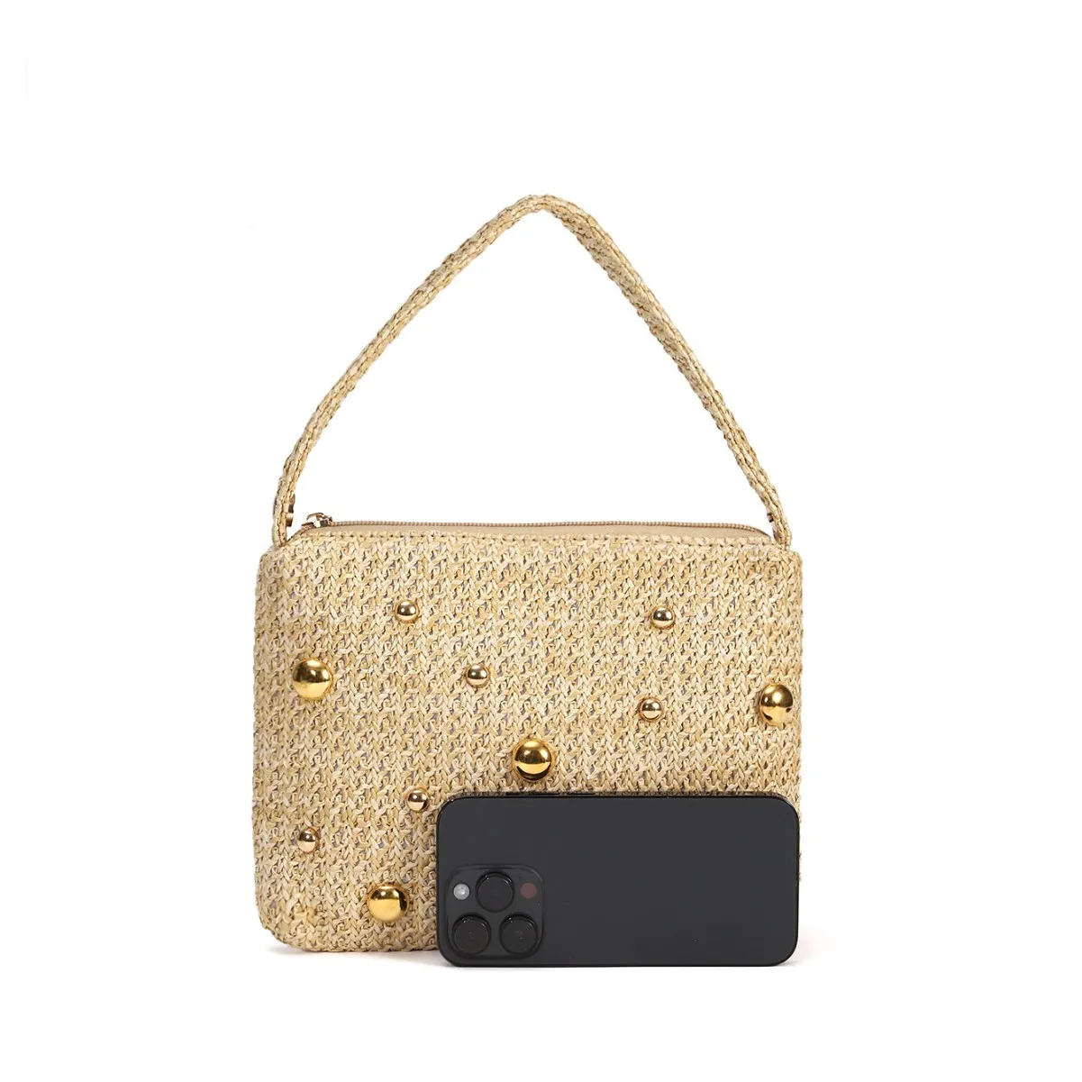 NEW Women's Fashion Woven Handbags Summer Metal Round Handle Straw Bags Commuter Banquet Clutch Bag