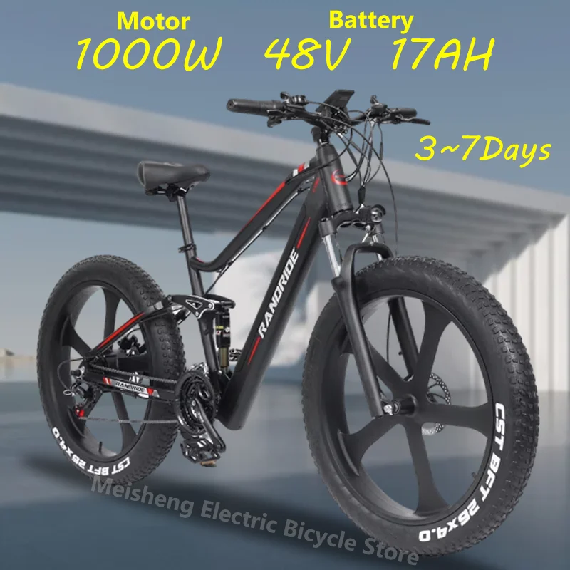 Electric Bicycle 1000W 48V 13Ah Removable Battery 26*4inch Fat Tire E-bike Mountain Off-Road