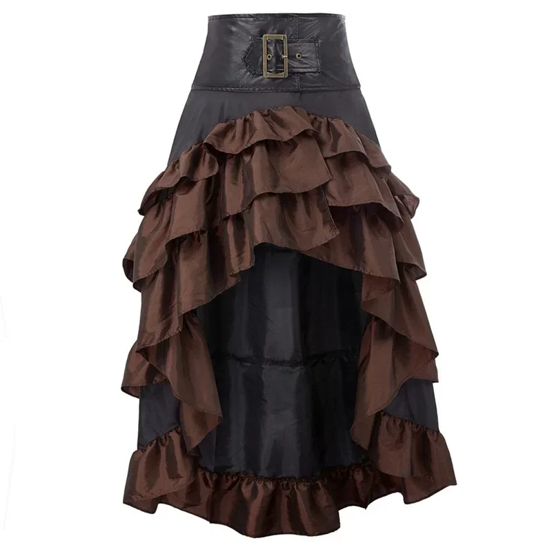 Vintage Women Pirate Skirts Ruffled Trim Gothic Irregular Corset Matching Skirts Steampunk Medieval Showgirl Party Cosplay Dress