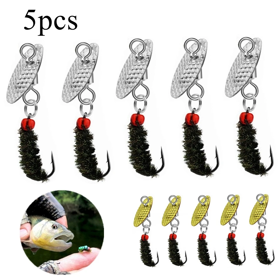 

5pcs Lifelike Fly Fishing Spinning Sequins Fly Fishing Lures Flies for Bass Sunfish Pike Gold Silver Sequins Fly Hooks