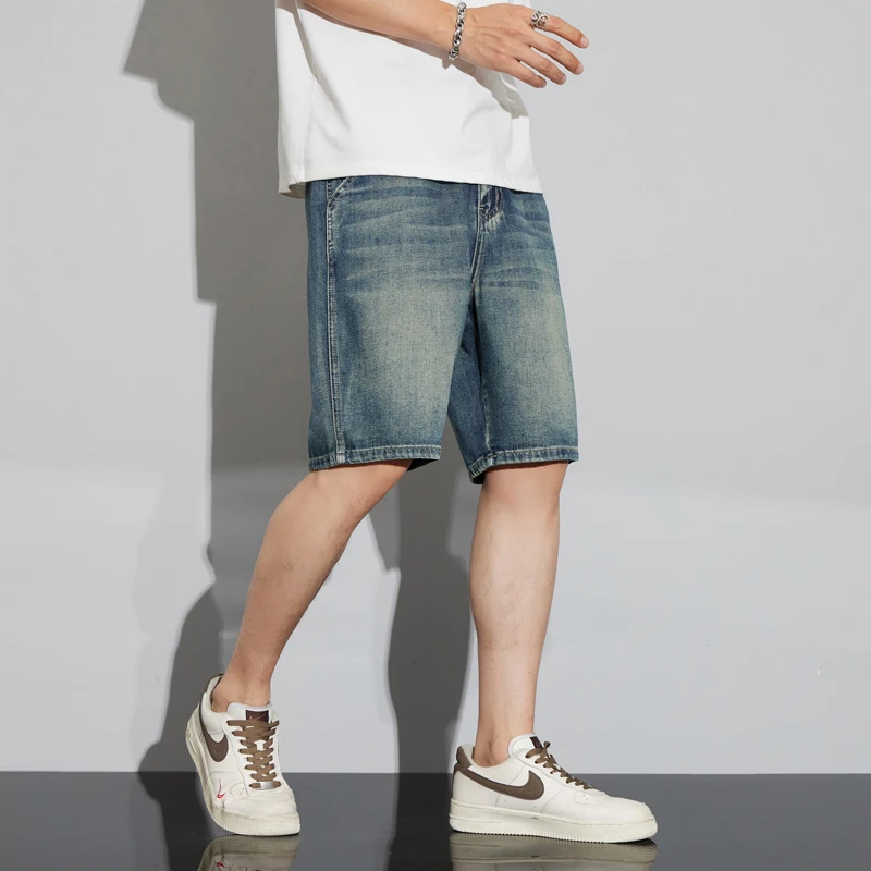 Summer Vintage Denim Shorts Men's Fashion Straight Casual Loose Streetwear Bermuda Jeans Male Short Pants Streetwear 5