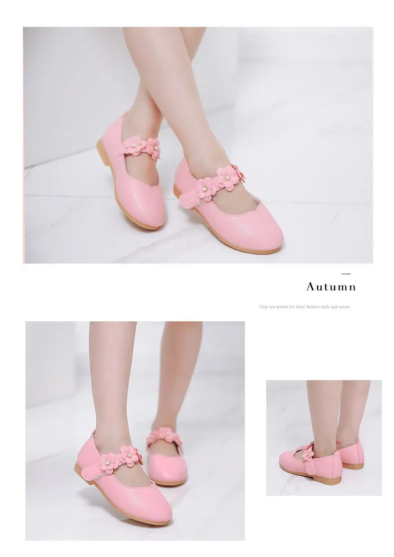 Flowers Fashion White Wedding Kids School Flat Shoes