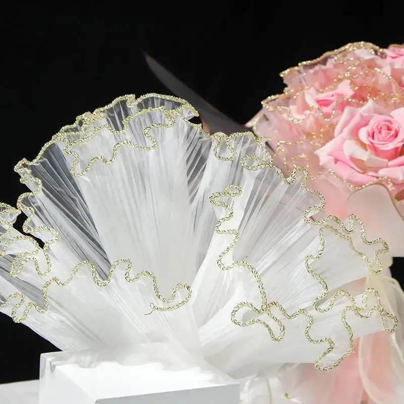 Luxurious Pearl Wave Yarn Flower Wrapping Paper - Elegant Lace Mesh for Handmade Bouquets & Gift Decor