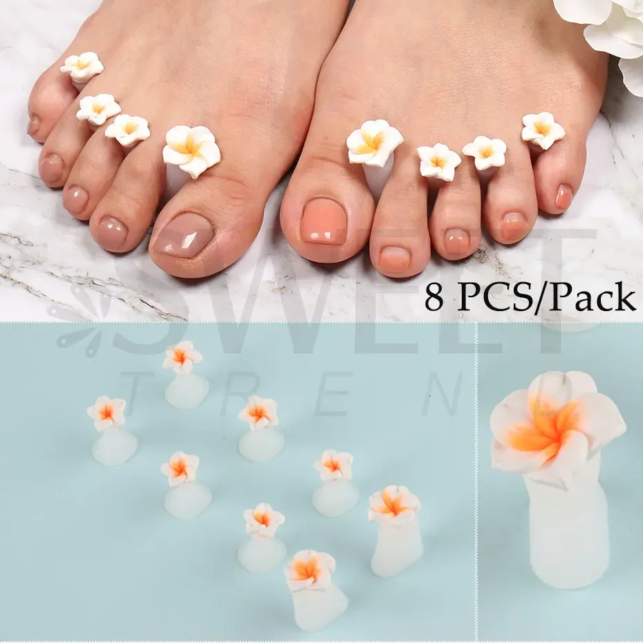 8 Pcs/Pack Silicone Toe Separator Cute Soft Pedicure Tools Daisy Flower Heart Rhinestone Foot Finger Separator Care Tools BES13