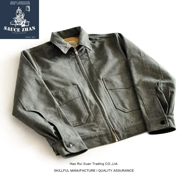 SauceZhan 1940 Safari Style Jacket Short Work Jacket VINTAGE 100% Cotton Men Jacket Solid  Mens Jackets Chamarras Para Hombre 2