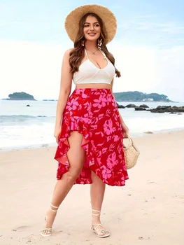Plus Size primavera estate donna elegante gonna a fessura con stampa floreale gonne a vita alta stile spiaggia vacanza 1