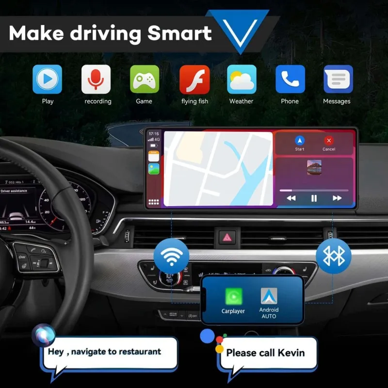 AA60-유니버설 10.26인치 차량용 라디오 멀티미디어 플레이어 터치스크린 1080P HD 무선 카플레이 지원 IOS 안드로이드 카메라 AUX/FM