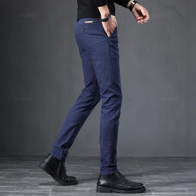 Pantalones formales de vestir de tela esmerilada  Pantalones sociales para  hombres elásticos-2023 Spring Autumn - Aliexpress