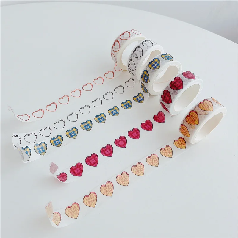 1.5cm*5m 한국 스타일 사랑 하트 스티커 와시 테이프 손으로 찢을 수 있는 핸드북 장식 테이프