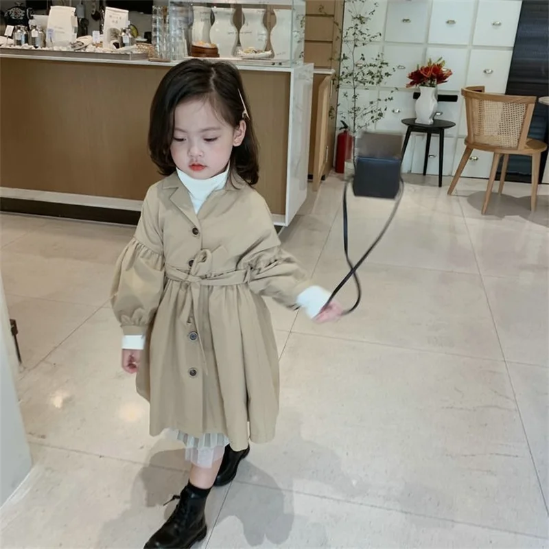 Fashion Children Windbreaker Spring Autumn Korean Trench Kids Girls Khaki Trench Coat Outerwear Princess Outer Clothing kids jacket,girls trench coats,children raincoats