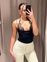 HH Woman Fashion Holiday Beach Short Jumpsuit Women Paneled Lace Halter Neck Jumpsuit Solid Sexy Sleeveless Backless Jumpsuit - Image 4