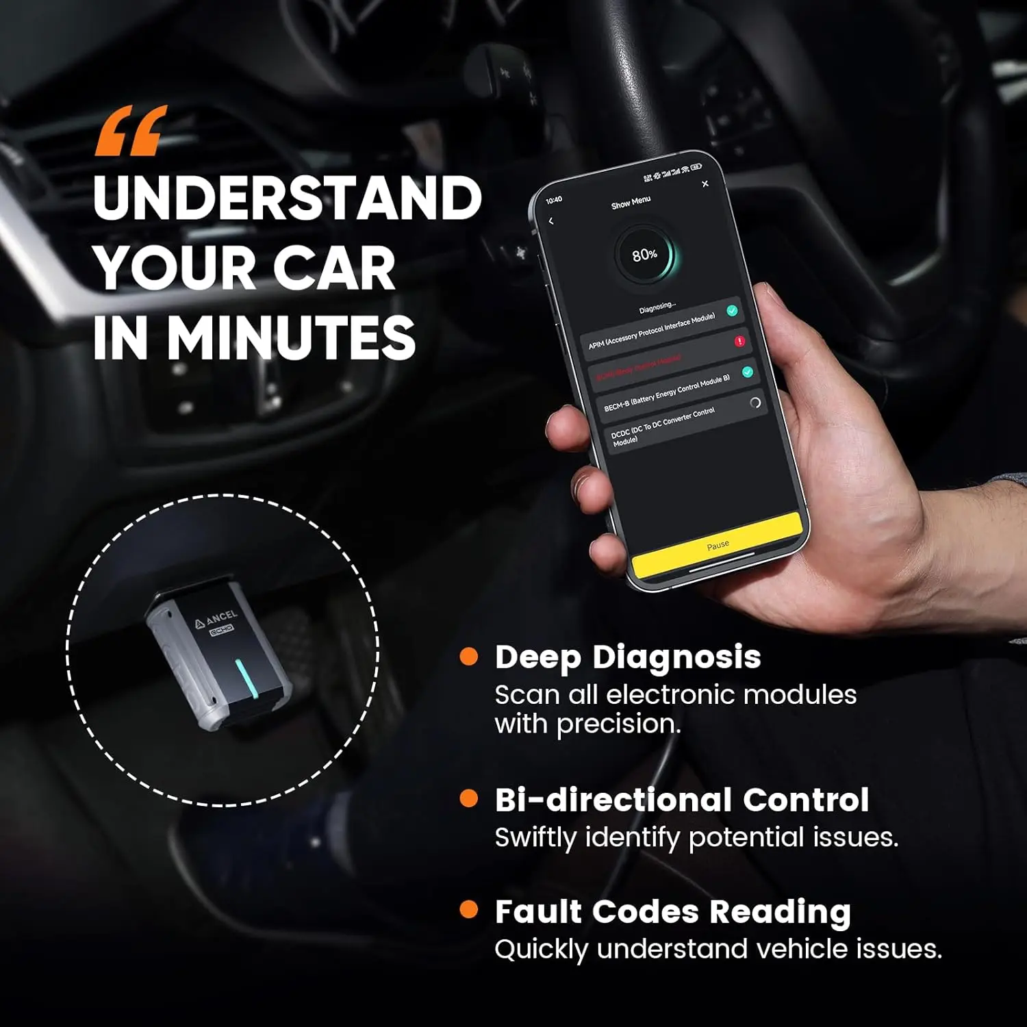 ANCEL Echo OBD2 Car Scanner Bluetooth All System Bidirectional Oil EPB Reset Battery Registration Diagnosis Tool for iOS Android 2