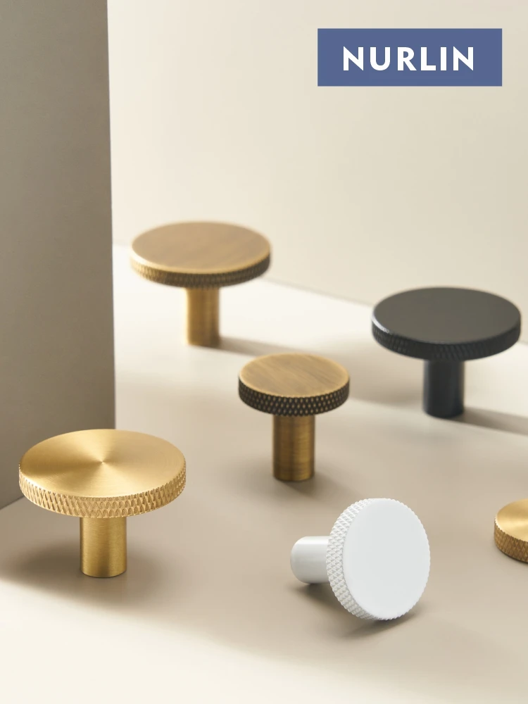 Nurlin Solid Brass Knurling Patterned Cabinet Knobs Matte Antique Brass Black White Gold Cabinet Handles Wall Bathroom Hooks