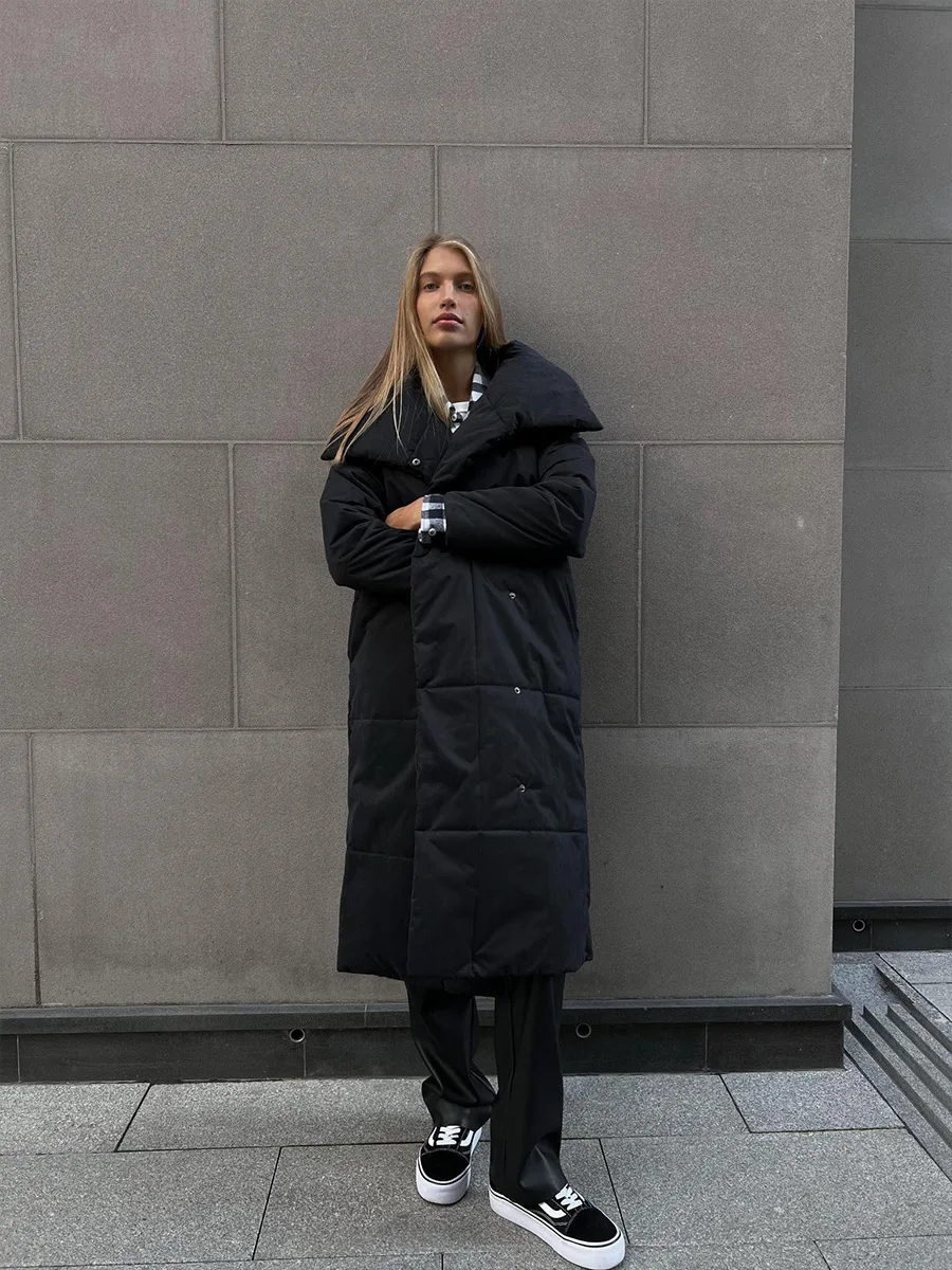 Winter Female Parkas Outwear Loose Lace-Up High Waist Long Sleeve Pocket Lapel Bandage Coat For Women Solid Parkas