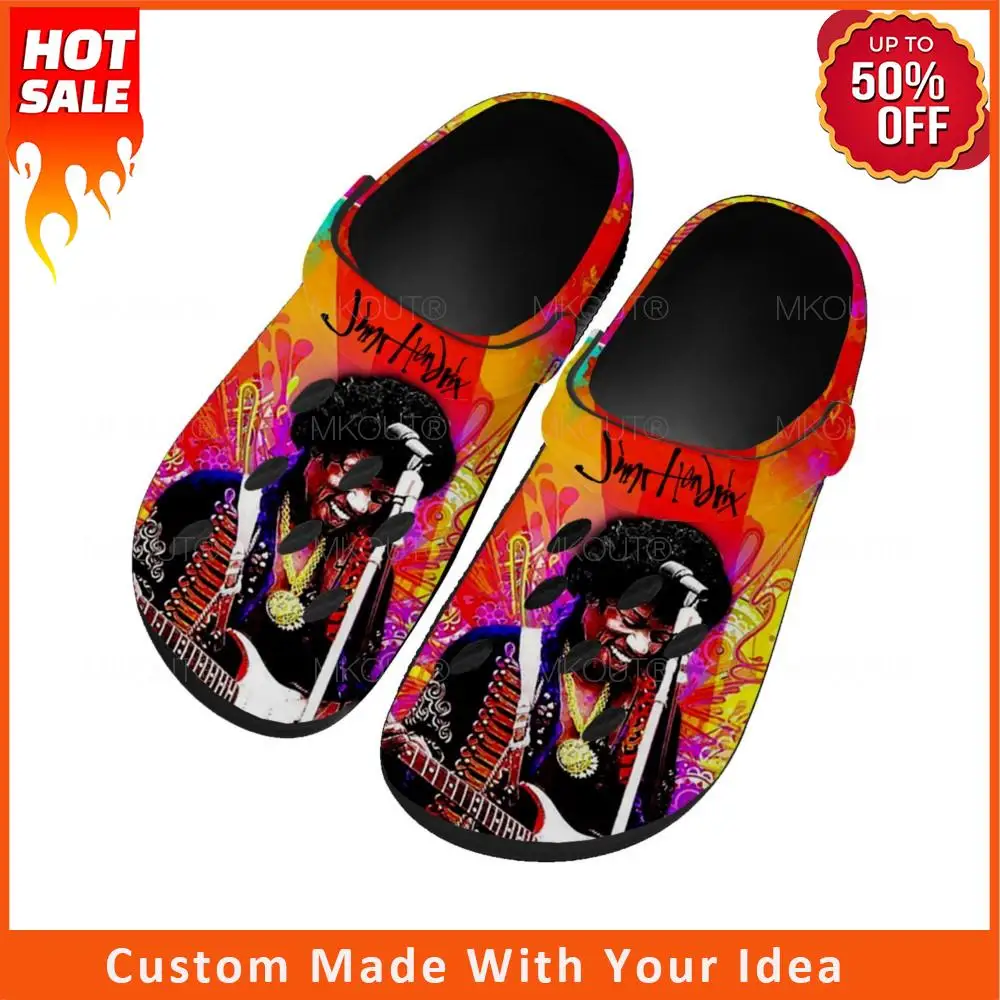 

Jimi Hendrix, гитарист, домашние Сабо под заказ, обувь для воды для мужчин и женщин, обувь для подростков, дышащие пляжные шлепанцы с отверстиями, черные