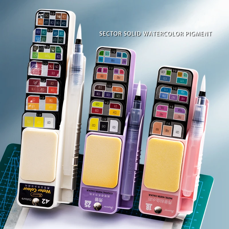 18/25Colors Solid Watercolors Set Portable Pigment Paints With Waterbrush Bright Color For Students Paint Art Supplies