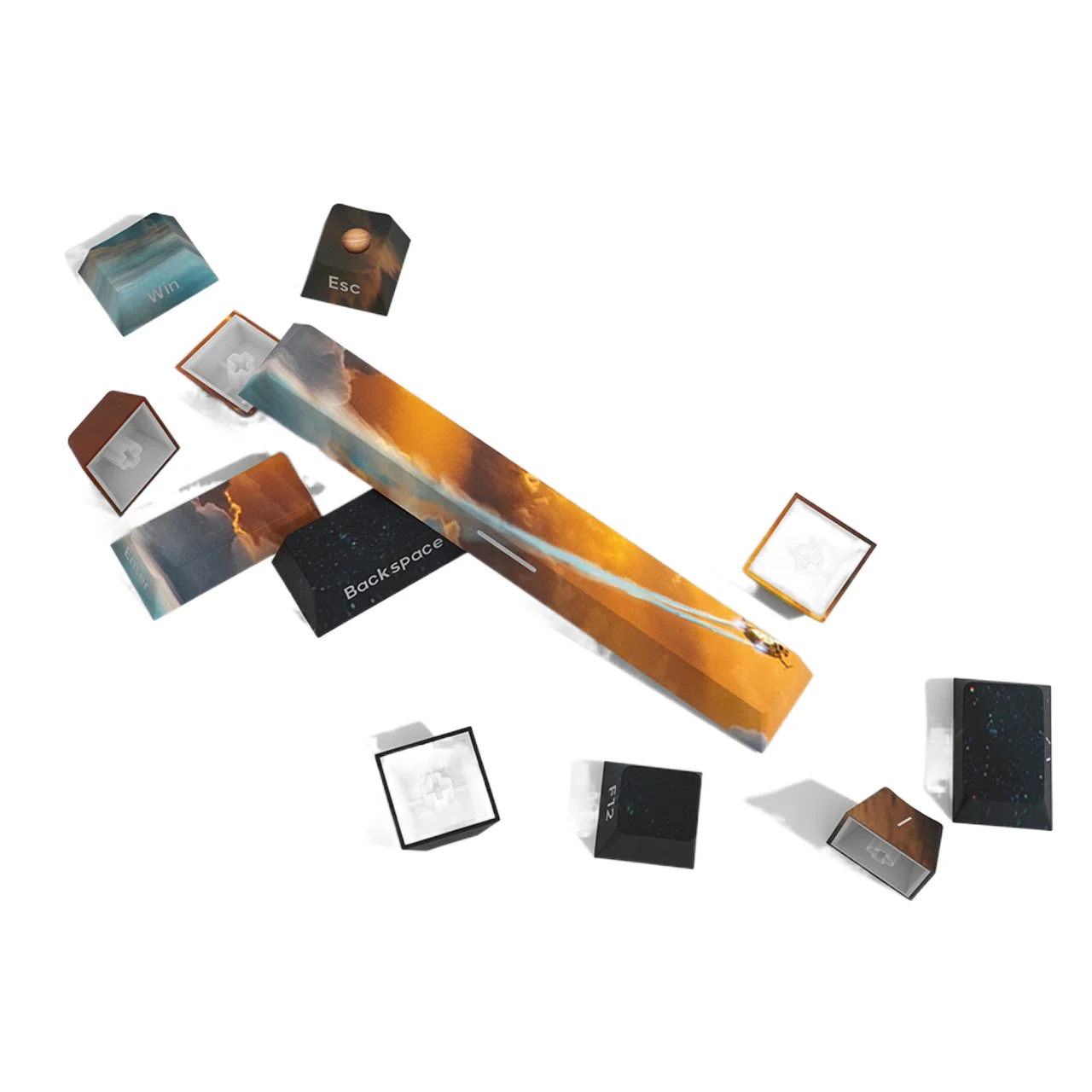 Pbt Dye Sublimation Side Backlit Key Caps a Luz do Amanhecer Deep Sea Starry Sky Keycaps Perfil de Cereja 124 Chaves Set - Imagem 5