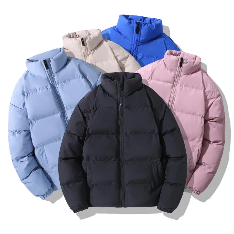 Mens Collar Down Jacket Winter Windproof Warm Outdoor Couple Jacket Pink Women Puffer Cotton Padded Fashion Streetwear Coat Tops mens rose letter fleece kangaroo pocket pullover hoodie xl pink