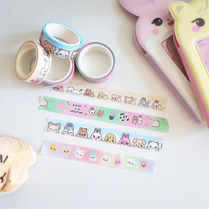 Korean Cute Animals Washi Tape Hand Account Decorative Tape Collage Planner DIY School Stationary Stickers 2