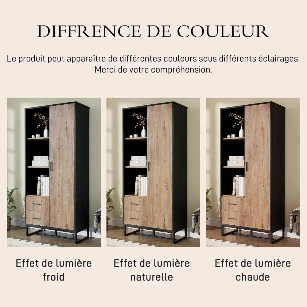 Moderner Highboard-Kleiderschrank 80 x 40 x 180 cm mit 2 Schubladen und 3 offenen Fächern. Vielseitiger Stauraum für Wohnzimmer, Büro – Detail 12