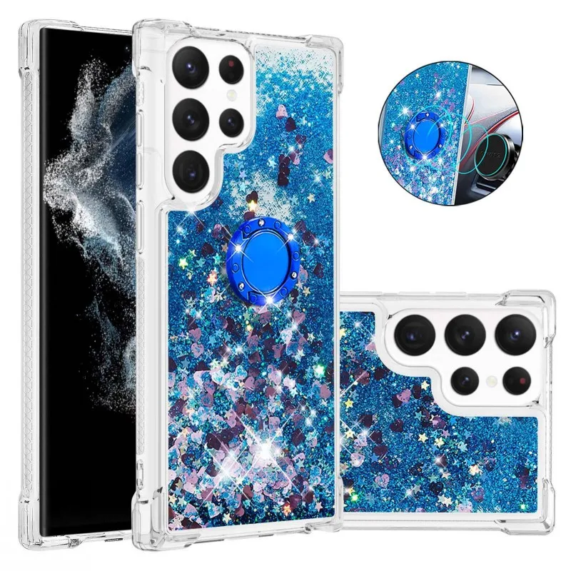 Shockproof Liquid Case For Samsung Galaxy S22 Ultra S21 Plus S20 FE A73 A53 A13 A52 A72 A32 A33 Quicksand Glitter Ring Cover silicone cover with s pen Cases For Samsung