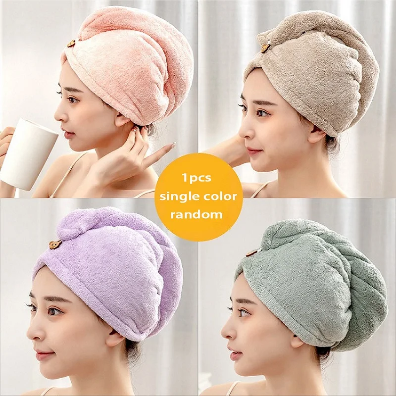 Serviette de salle de bain en microfibre épaisse, 1 pièce, Super absorbante, séchage rapide des cheveux, bonnet de séchage, couleur unie, en molleton de corail