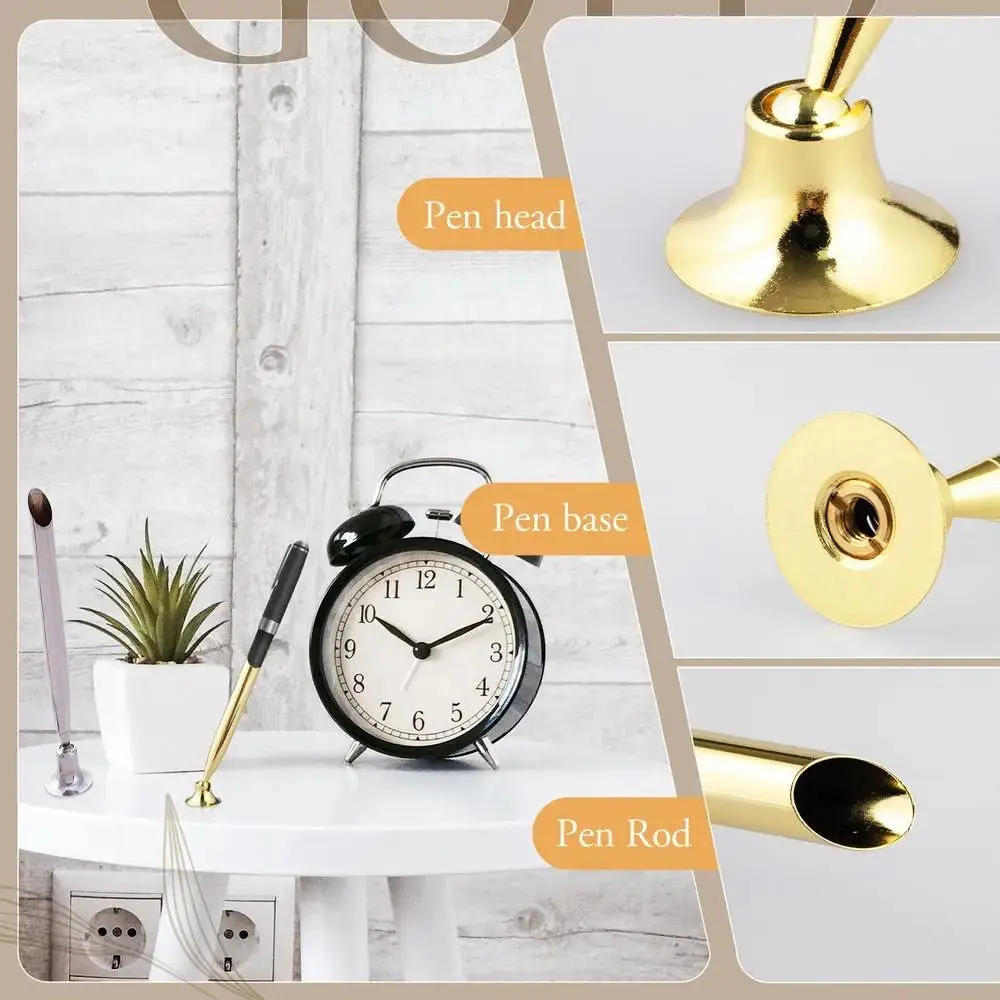 Pen Holder Rotating Gel Pen Holder Metal Stand Fixed Gold/Silver Table Pen Rack Base for Bank Hotel Counter Signature