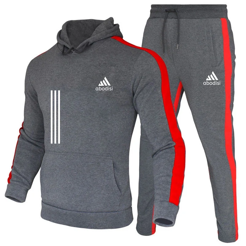 Men's outdoor leisure jogging fitness fashion sportswear suit Spring and autumn hooded jumper and sweatpants two-piece set