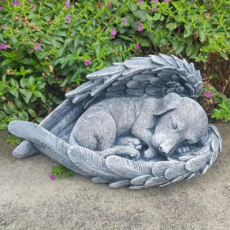 Pet Dog Cat Tombstone Personalized Memorial Stone Resin Statue Creative Angel Dog Cat Ornament Pet Tombstone Memorial Stone