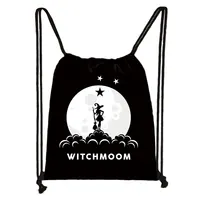 Witch Witchcraft Print Backpack Witchy Woman Drawstring Bags Moon Star Cat Storage Bag for Travel Shoes Holder Wicca Bookbag 2