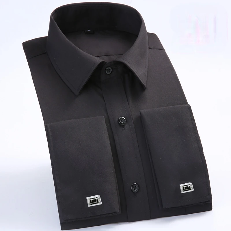Quality Gentle Formal Mens French Cuff Dress Shirt Men Long Sleeve Solid Striped Style Men's Shirts Cufflink Include Plus Size dress shirts